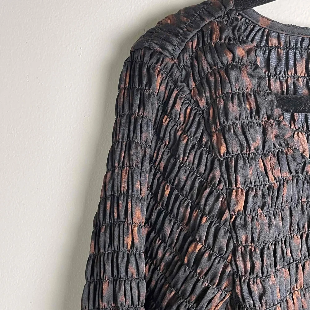 New Open Edit Women's Brown Fall Long Long Sleeve Smocked Crop Top Size Medium